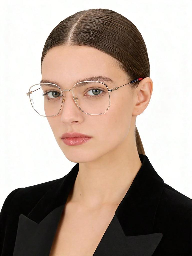 Gucci GG0396O-002 Gold Square Eyeglass Frames with Web Stripe Temples