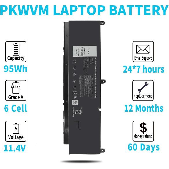 Emanjor 95Wh Type PKWVM 11.4V Laptop Battery Replacement for Dell Precision 7550 7560 7750 7760 P93F P93F001 P93F002 P44E P44E001 P44E002 453-BBCQ