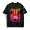 Summer Tropical Palm Tree Surf Bus Graphic Casual Tee Pure Cotton T-shirt