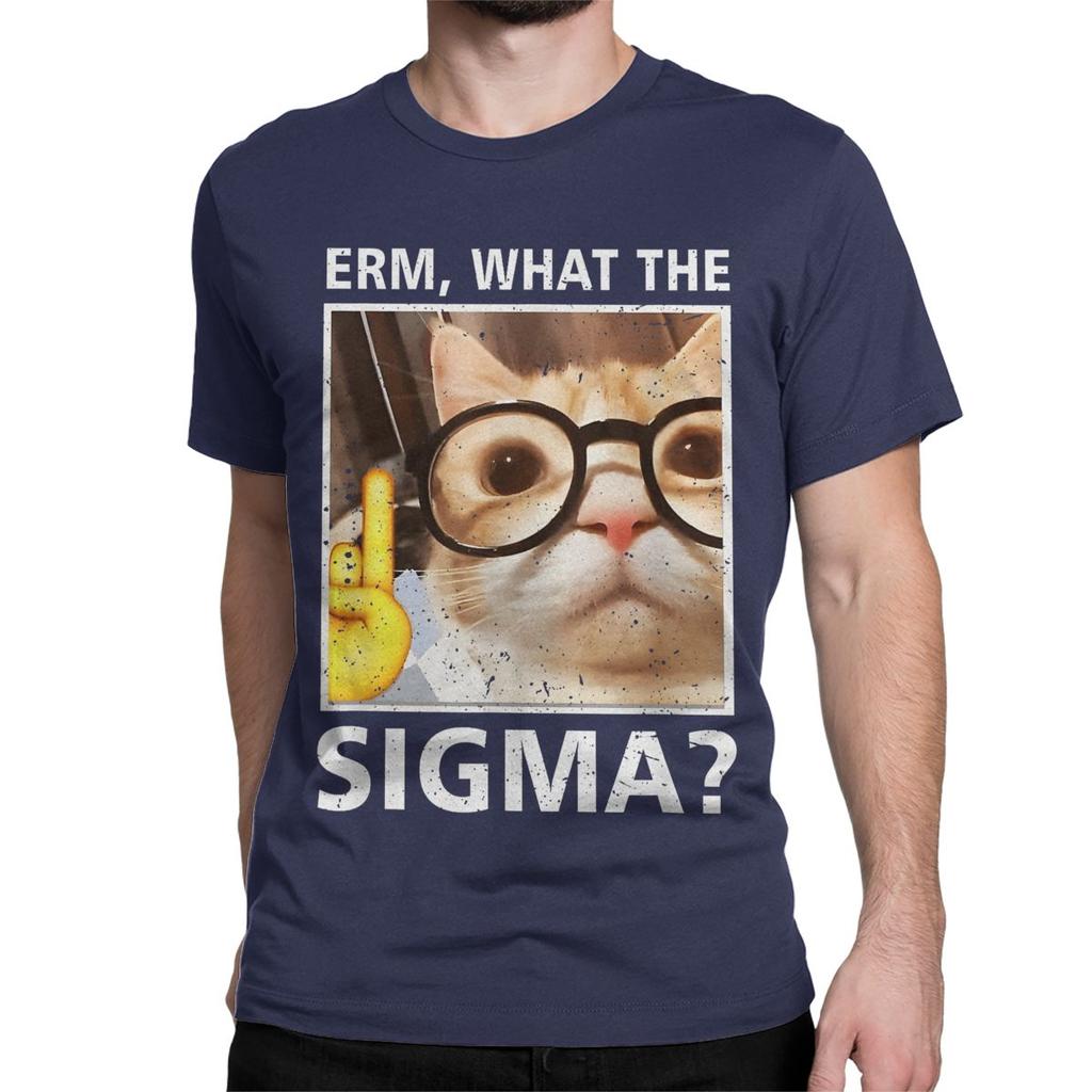 Men Women TShirts Erm What The Sigma  100 Cotton Tee Shirt Short Sleeve Funny Meme Cat T Shirt Round Collar Clothing Graphic