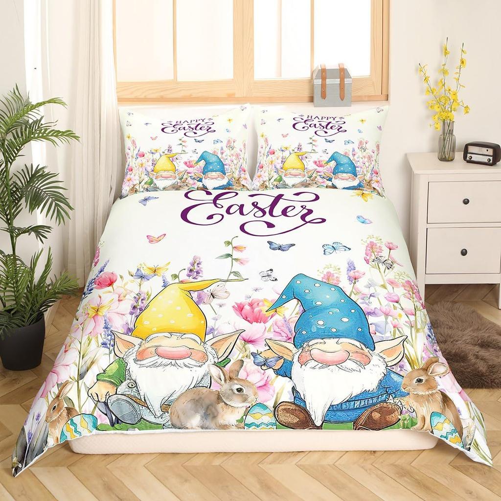 Easter Themed Duvet Cover Cute Rabbit Bedding Set Easter Egg Three-Piece Set