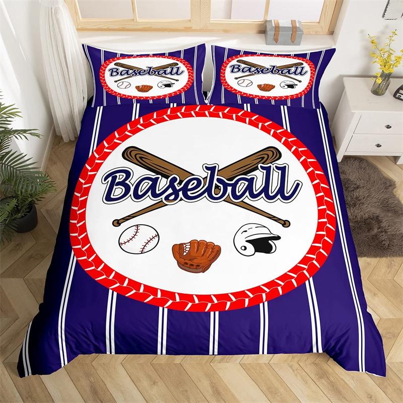 Baseball Duvet Cover King Size Polyester Sports Theme Bedding Set For Baseball Lovers Boys Girls