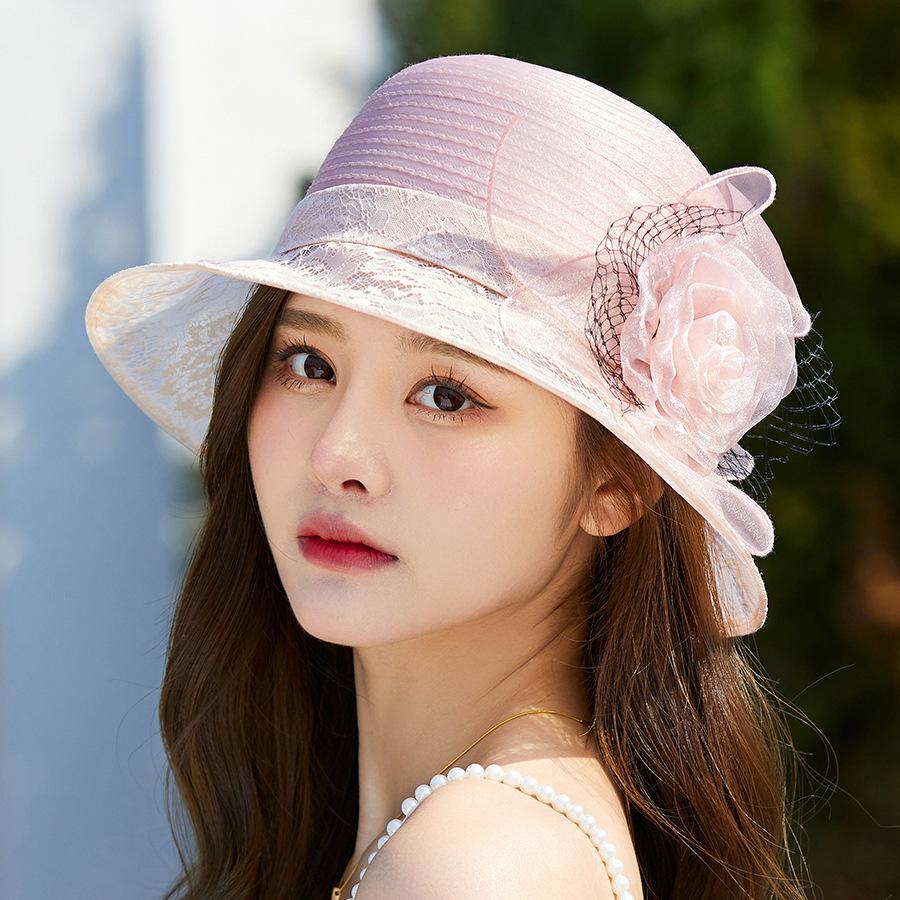 British Style Basin Hat, Spring And Summer New Sunscreen Flower Lace Sun Hat, Fashionable And Elegant French Top Hat