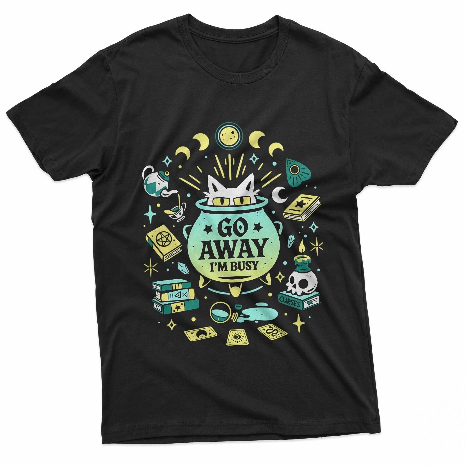 Go Away I m Busy Witch Cat At Work 100% Cotton T-shirt Mens Tees Top 2XL