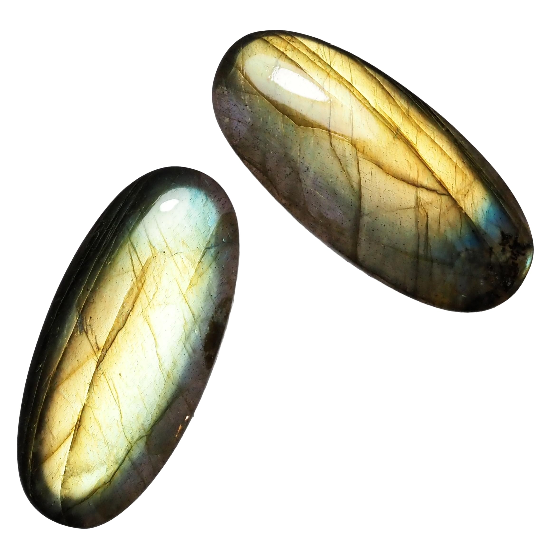 

stone Natural Mineral Labradorite Cabochon Pair Total of 2 [N2 Natural] - (Undrilled) (P9 One-of-a-kind pieces Approx. 18.5ct)