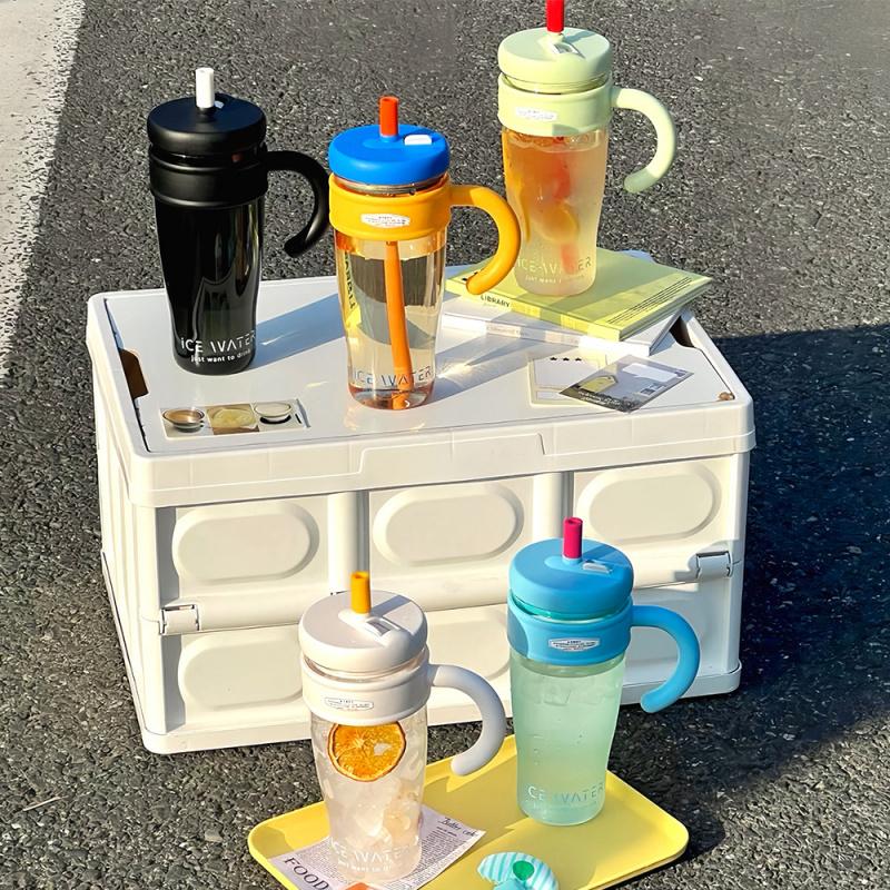 1100ML Large Capacity Plastic Straw Cup Summer Simple Office Ice Cup Water Bottle With Handle Portable Leak-proof Water Cup