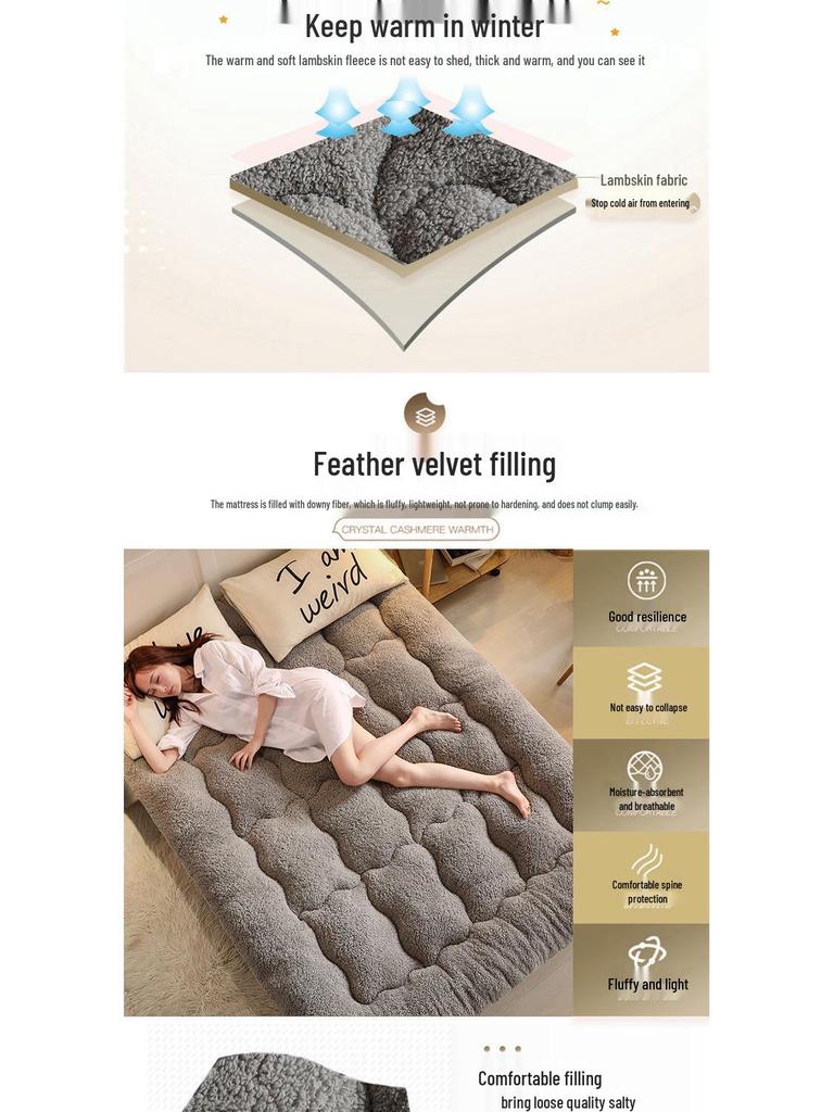 Thickened Warm Lambswool Tatami Mattress - Double, Anti-Slip, Foldable for Dorms