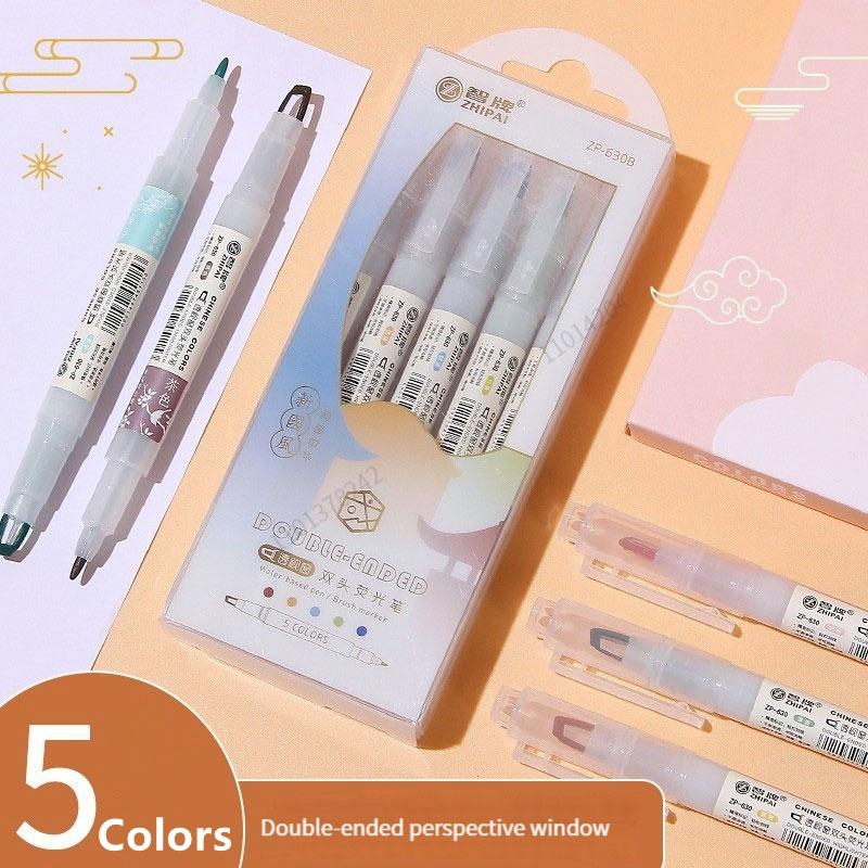 5 Stück/Set Doppelspitz-Textmarker Stifte Kawaii Farbige Manga Marker Pastell Scrapbooking Japanische Kawaii Schreibwaren Schulbedarf