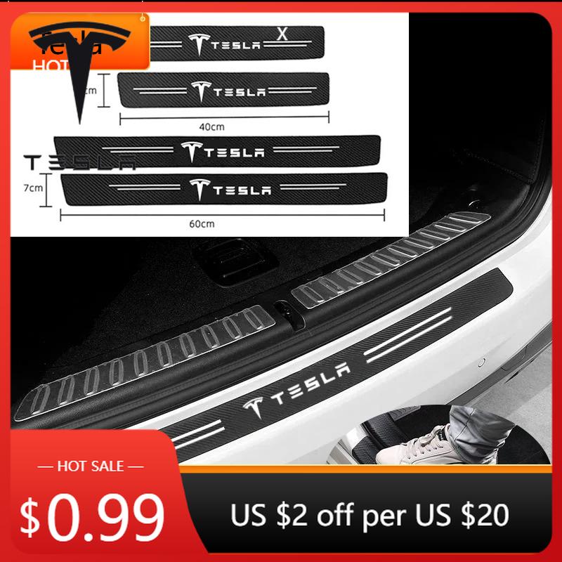 Car Sticker Tesla Carbon Fiber Car Door Threshold Sticker Auto Trunk Protective Strip For Tesla Model 3 X S Y accessories