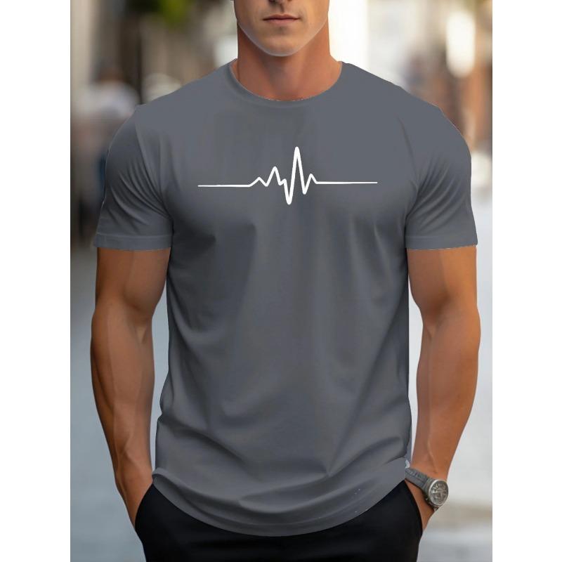 Fashionable men's summer electrocardiogram printed comfortable and breathable round neck T-shirt outdoor casual top