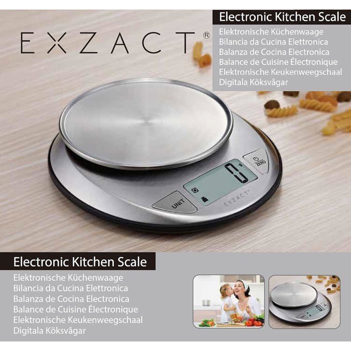Balance de cuisine électronique - exzact - acier inoxydable - grand écran lcd - fonction tare - 5 kg de capacité