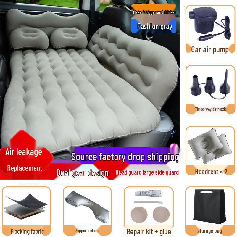 Universal Inflatable Car Mattress - Portable Folding Flocked Bed for Back Seat, SUV, and Sedan Trunk