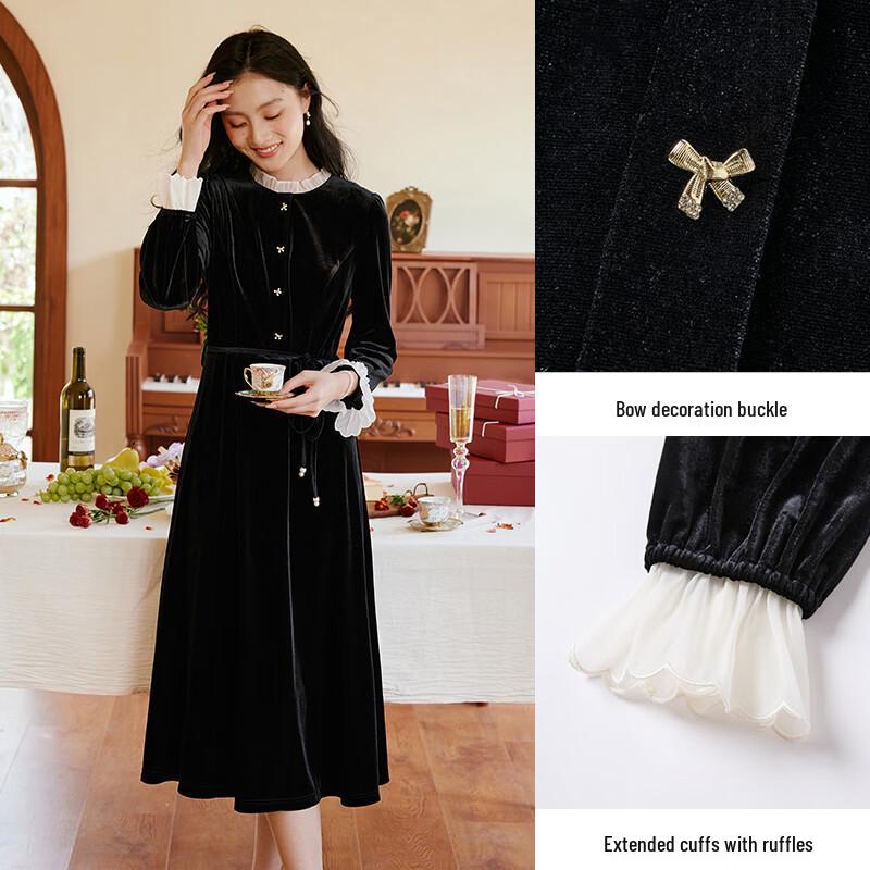Xiangying French Hepburn Style Velvet Dress