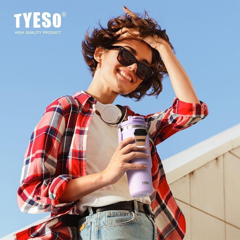 Tyeso 1050ML Vacuum Flasks Handle Dual-Drink Coffee Mug Stainless Steel Ice Cup Car Bottle Hot Cold Retention Large-Capacity With Coffee Sticker