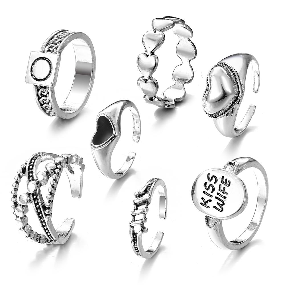 

Новинка 2023 года, кольцо с резным кольцом в стиле ретро, ​​унисекс, вечерние кольца, универсальные аксессуары, кольцо, 7 компл., кольцо для пары серебряный