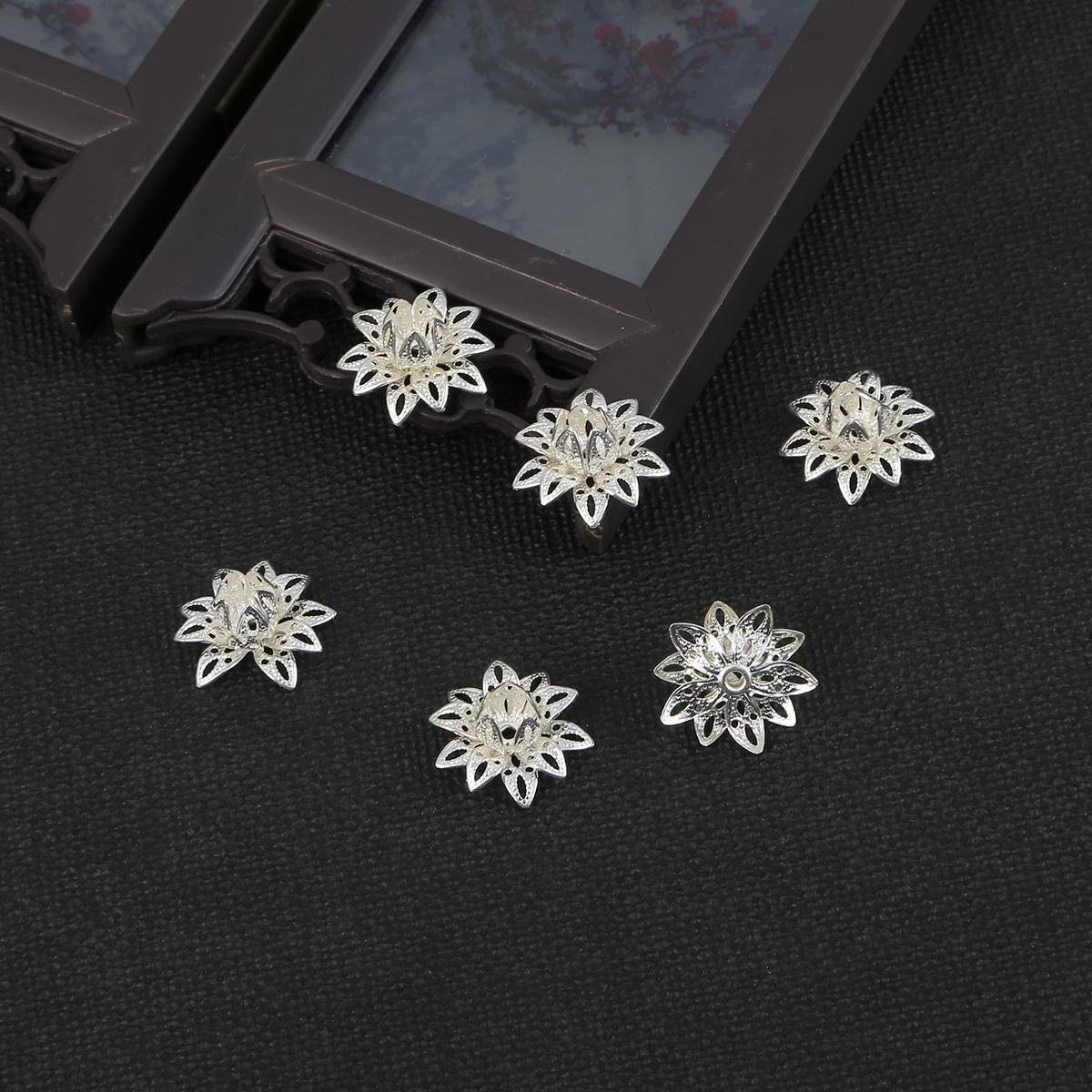 

Покрытие цветок лотоса свободные проставки из бисера колпачки конусные бусины колпачки филигрань для самостоятельного поиска ювелирных изделий 16×8mm 2pcs серебряный