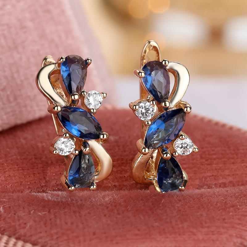 

Блискучі жіночі сережки-краплі з крапелькою «Маркіза» з червоним зеленим синім цирконом, розкішні золоті щоденні універсальні прикраси золотий/синій