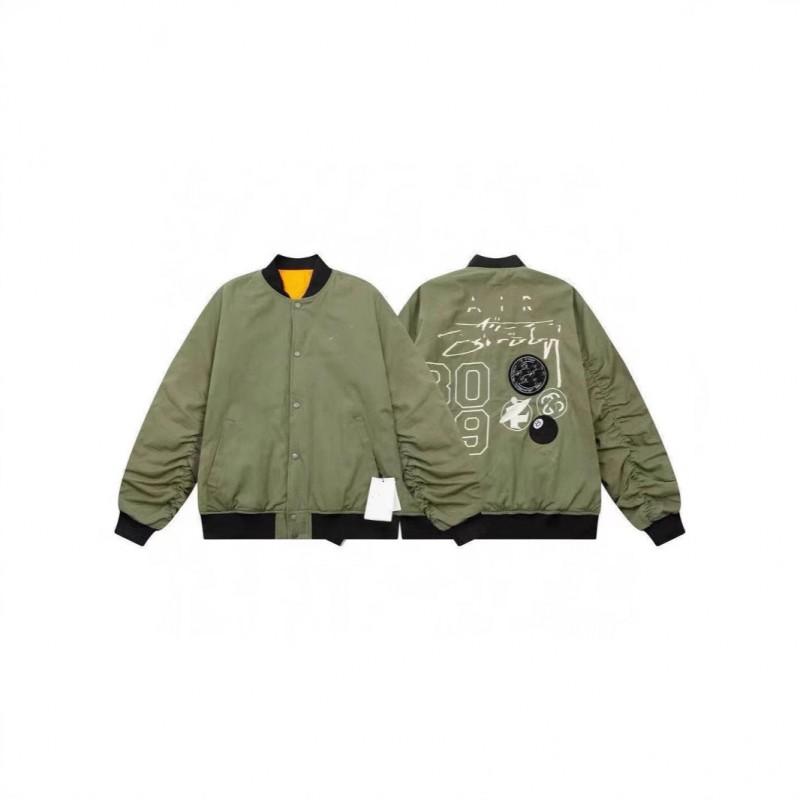 Unisex Oversized Embroidered Letter Bomber Jacket Casual Streetwear Windproof Warm Cotton Blend Outerwear