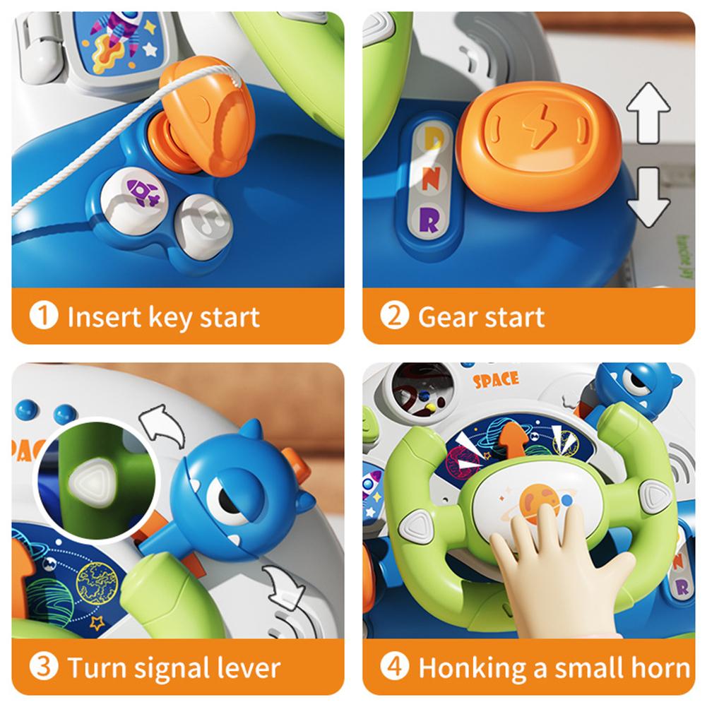 Cartoon Space Rocket Steering Wheel Toys With Music And Sound Simulation Driving Learning Educational Toys Gifts For Boys Girls
