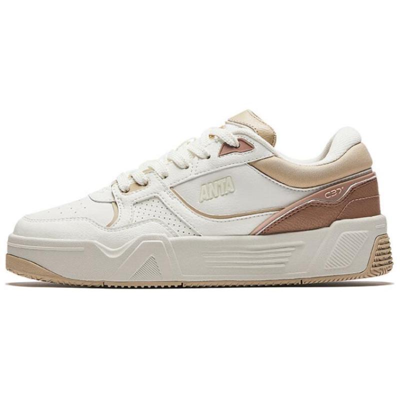 Anta C37 Anti-Slip Wear-Resistant Low-Top Skateboard Shoes Women s White Brown Sneakers 122438024-4 35.5