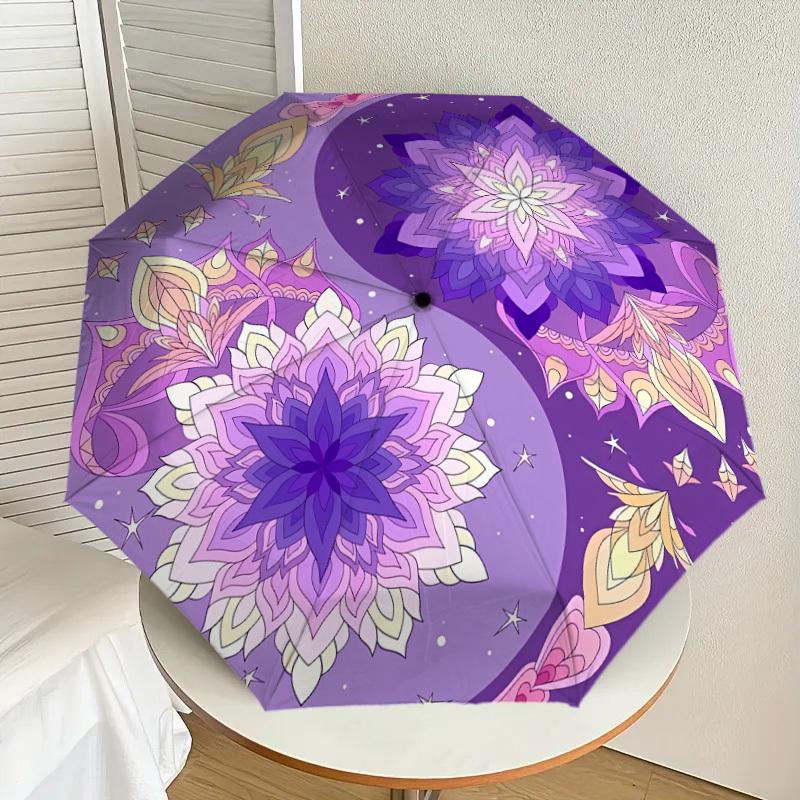 

1pc Floral Yin-Yang Mandala Design Umbrella with Plastic Handle,Suitable for All Seasons Home Travel Outdoor UmbrellaDD749