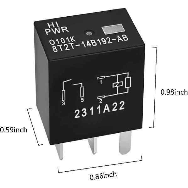 Relay 8T2T-14B192-AB (Set of 2), 12VDC 4 P Plug-in Automotive Relay - Reliable OEM Replacement, Compatible for Select Ford Vehicles
