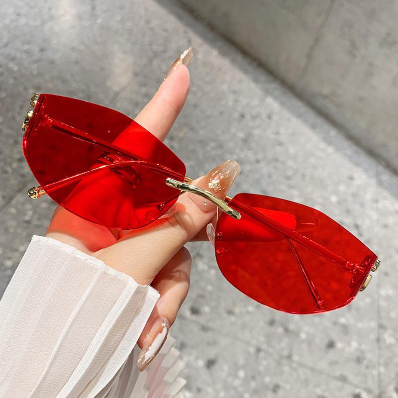 Nonframe Geometric Sunglasses With Metal Construction Uv400 For Travel And Daily Use