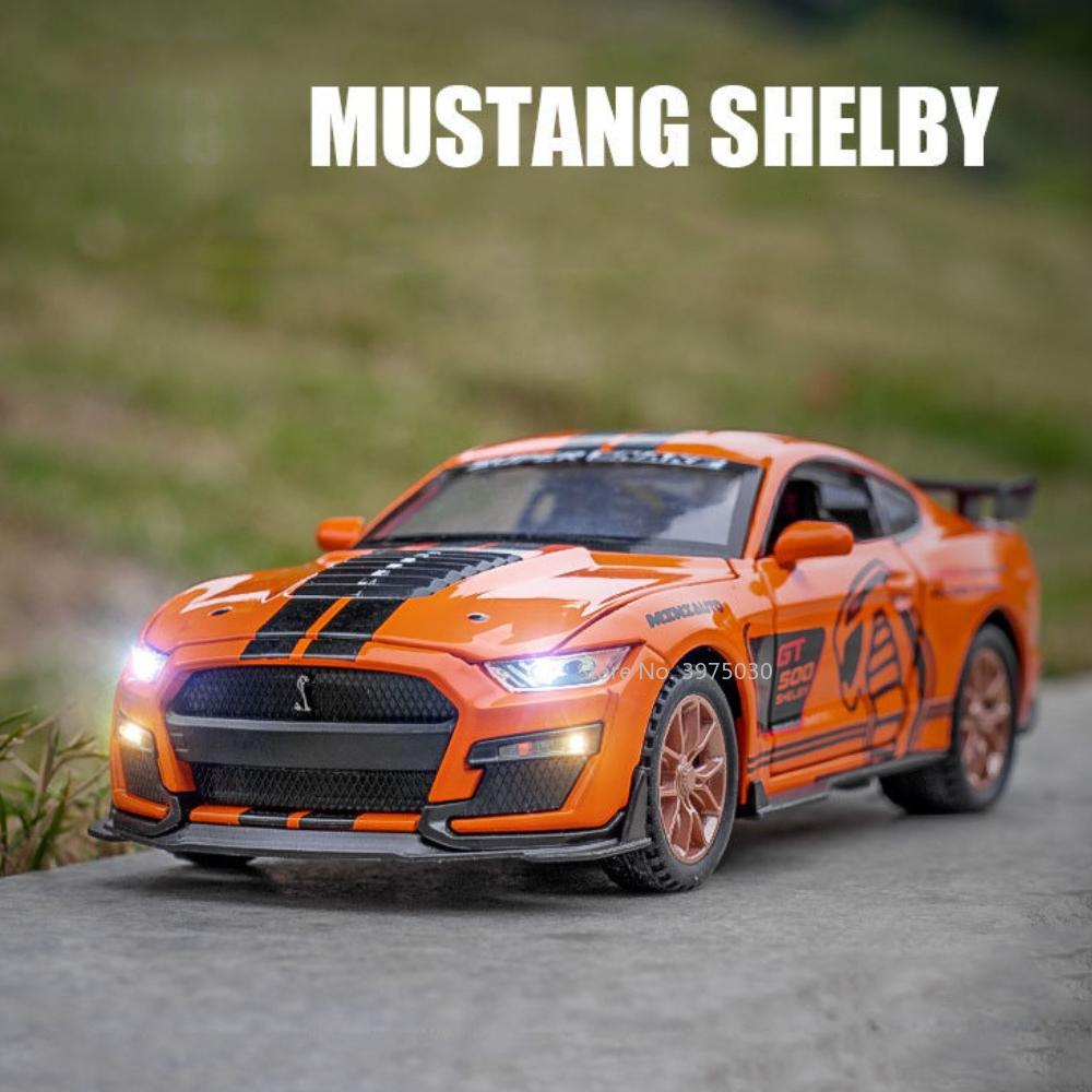 1/32 Sportwagen-Modellauto, Mustang Shelby GT500, Druckgussmetall, hochsimulierte Sound- und Lichtsammlung, Kinderspielzeug-Geschenke