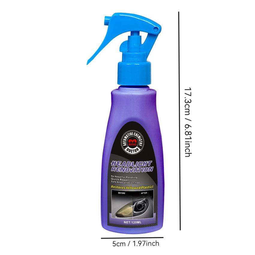 Headlight Restoration Spray: Ceramic Coating, Self-Leveling Tech, 5-Min Dry, Anti-Yellowing & UV Guard (120ml)