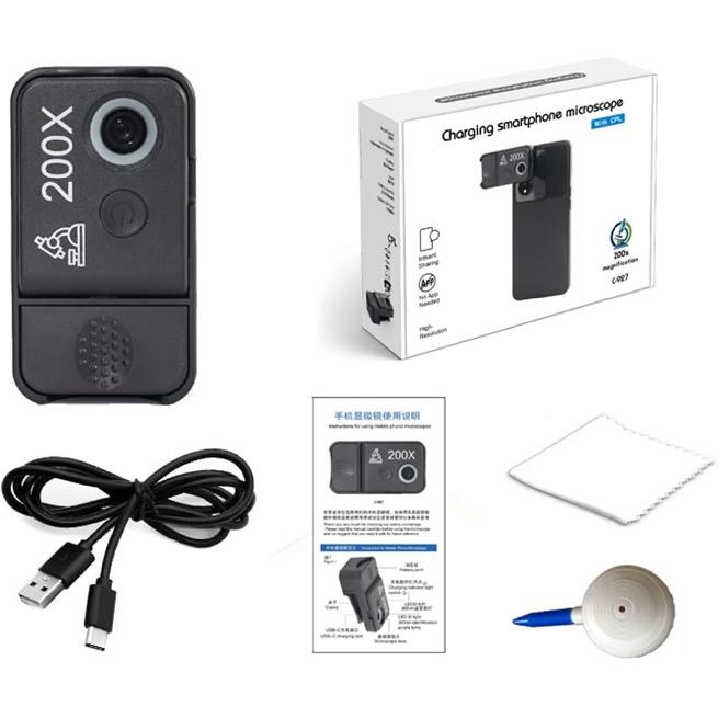 Andoer 200X Mobile Phone Microscope Lens with LED/UV Lights Built-in CPL Filter Phone Micro Lens with Universal Phone Clip Replacement for iPhone