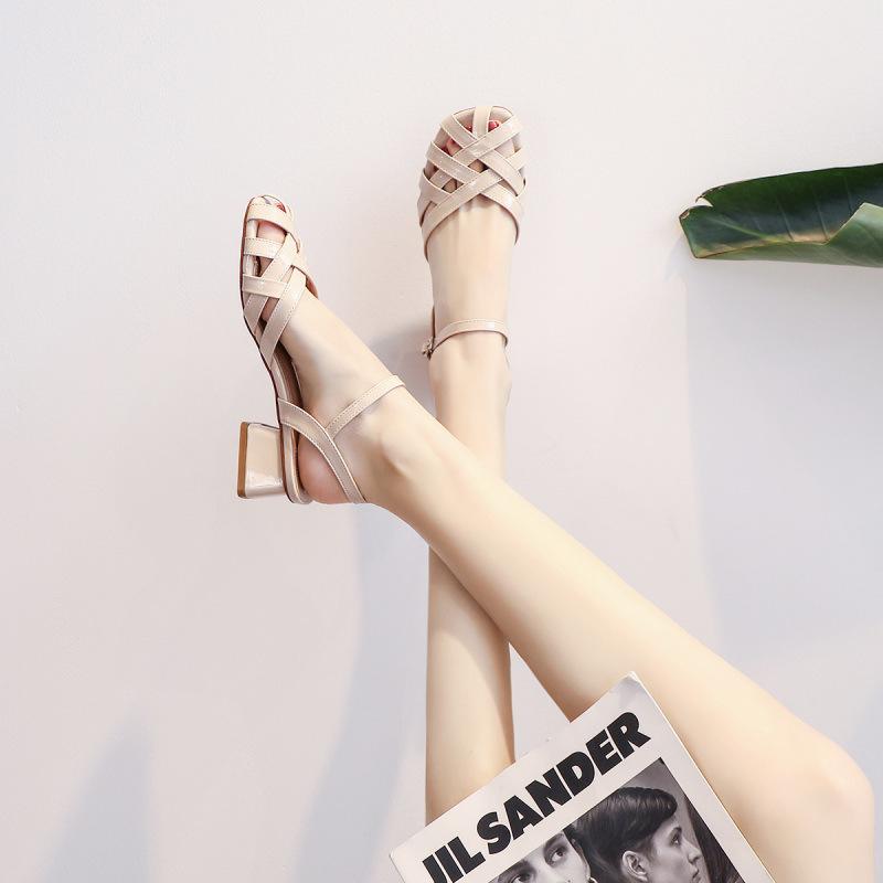 1979-18 Baotou Roman Woven Sandals Women's Summer Pig Cage Fairy Style with Skirt Retro Women's Shoes