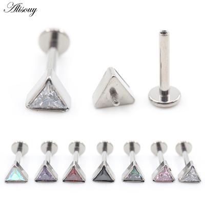 Alisouy 1PC Titanium Triangle Zircon Internally Threaded Labret Lip Stud Ring Ear Tragus Cartilage Earring Body Piercing Jewelry