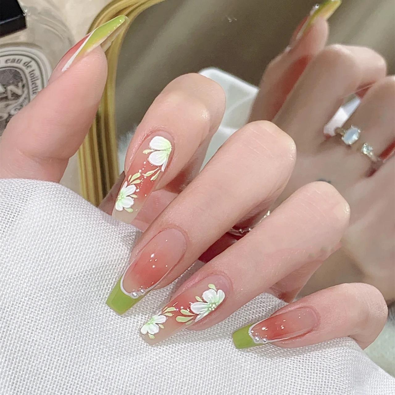 

B483-Camellia Rhyme Blush Pearl French False Nails