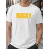 European Sizes ROCKY Print Tee Shirt | Casual Short Sleeve T-shirt for Men, Crew Neck, Geometric-pattern, Slight Stretch Fabric