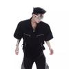 Men's Short-Sleeve Shoulder Pad Cardigan T-Shirt with Metal Zipper Design