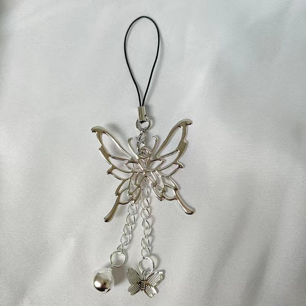 Bell Silver Butterfly Phone Chain Butterfly Mobile Keychain Lanyard Women Girls