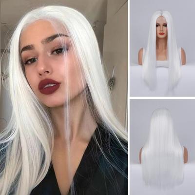 Perruque synthétique longue et lisse pour femmes, cheveux synthétiques colorés, soyeux naturels, résistants à la chaleur, en Fiber de haute température, pour Costume de fête, Cosplay