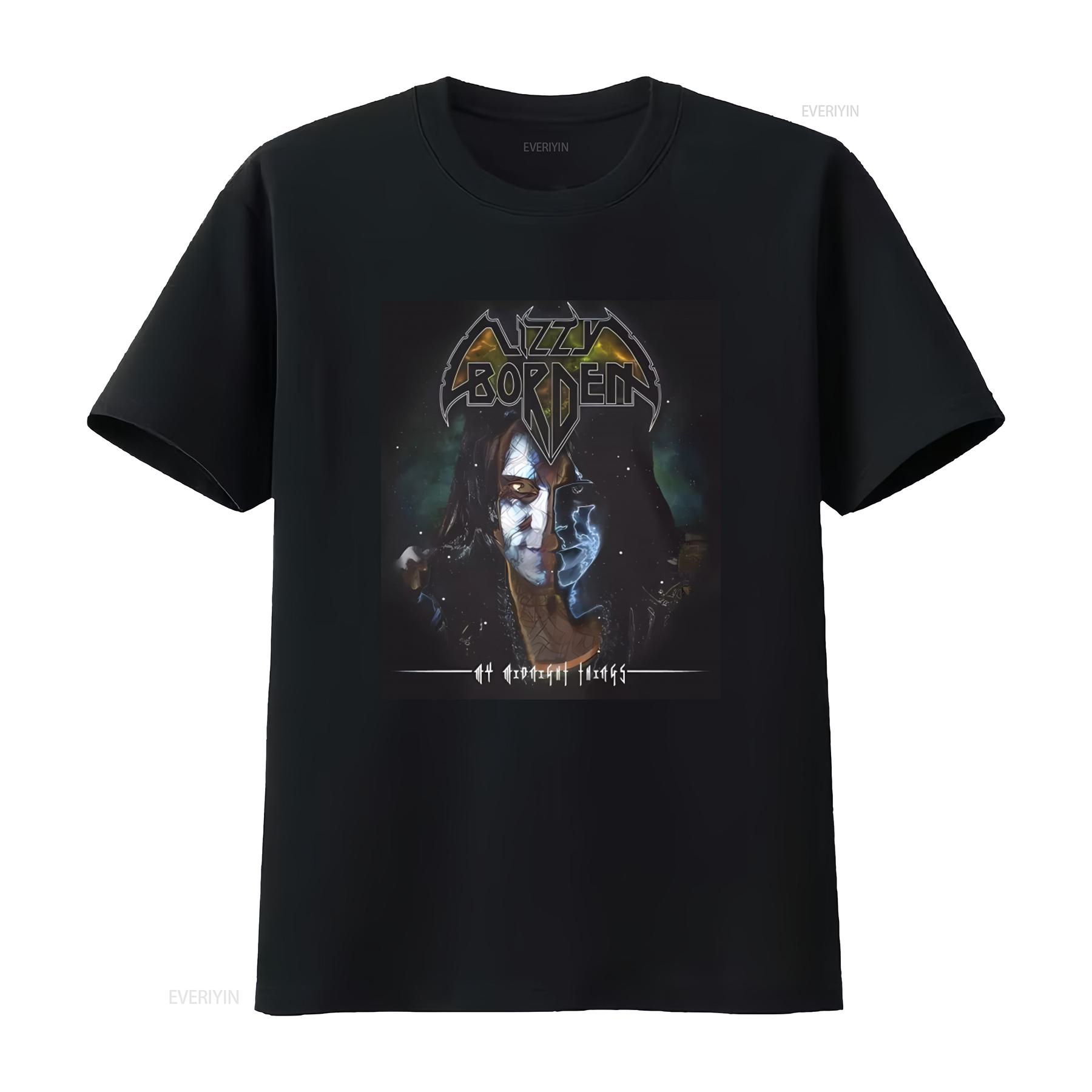 

LIZZY BORDEN MY MIDNIGHT THINGS Print Black T Shirt for Men X Large vintage Washed Slightly Top For Everyday Wear Versatile 4XL