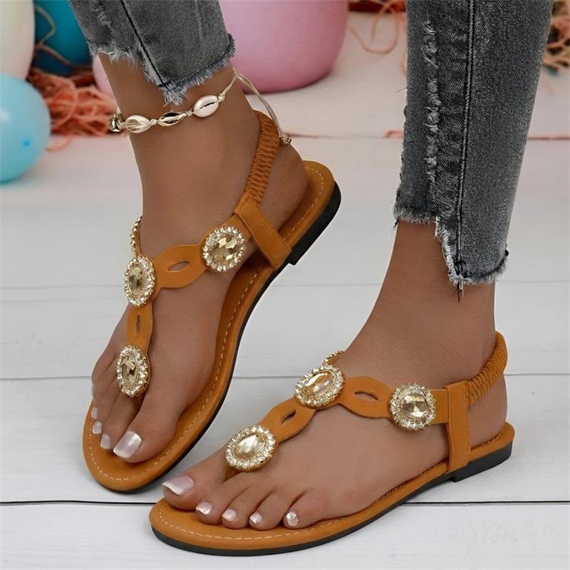 

European and American sandals 22 Bohemian rhinestone comfortable breathable elastic band toe sandals 43 помаранчевий