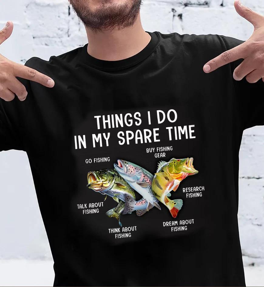 Maglietta "Cose che faccio nel tempo libero per pescare", T-shirt da pesca, Regalo per amante della pesca