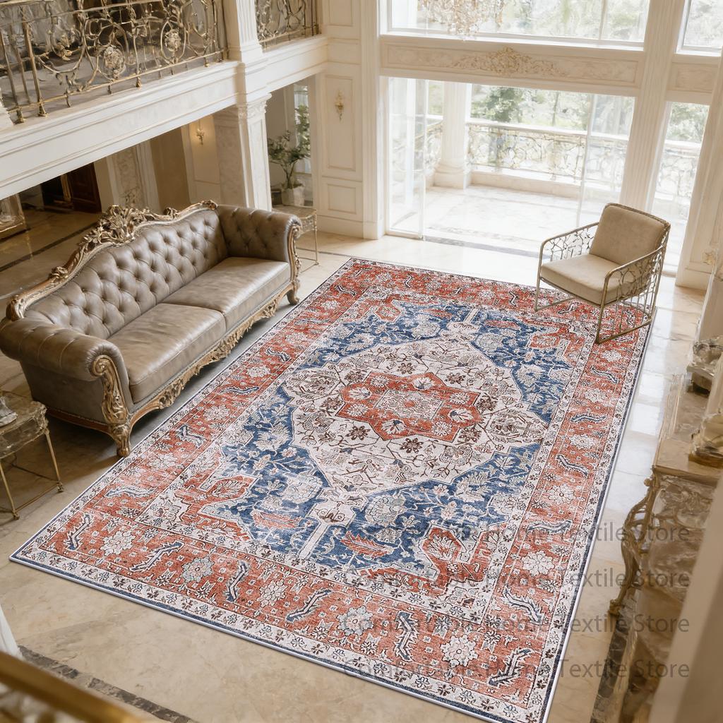 Grey Vintage Persian Style Living Room Carpet Decoration Bedroom Bedside Washable Soft Rug Easy Cleaning Short Velvet Floor Mats