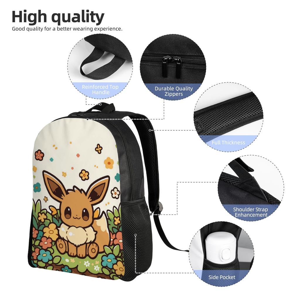 Pokemon Backpack Ita Bag Eeveelution Mochila Solid Camping Zipper Closure Rucksack