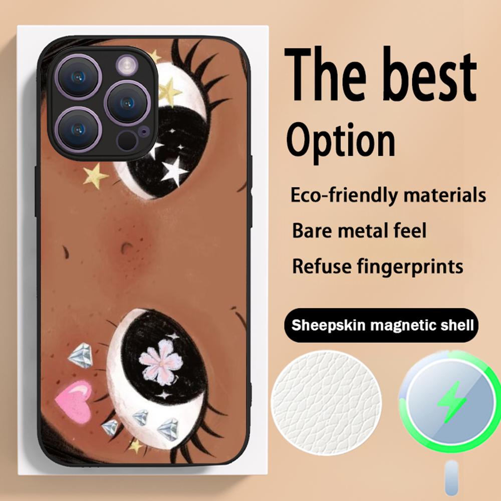 Big-eyed cute girl cartoon design Phone Case For iPhone 16 15 14 13 12 11 Plus Pro Max High-end Luxury Magsafe Sheepskin