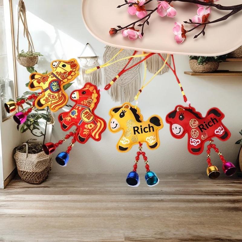 Chinese Style Zodiac Mascot Pendant Blessing Embroidery Lucky Fragrant Bag With Tassels Horse Incense Bag Car Hanging