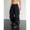Men's and Women's Multi-pocket Overalls Couple Loose Tied Feet Solid Color Drawstring Casual Long Pants
