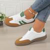 Ladies' Casual Sports Shoes - White Green Color Matching With Brown Ribbon, All Season Comfortable Low Cut Walking Shoes