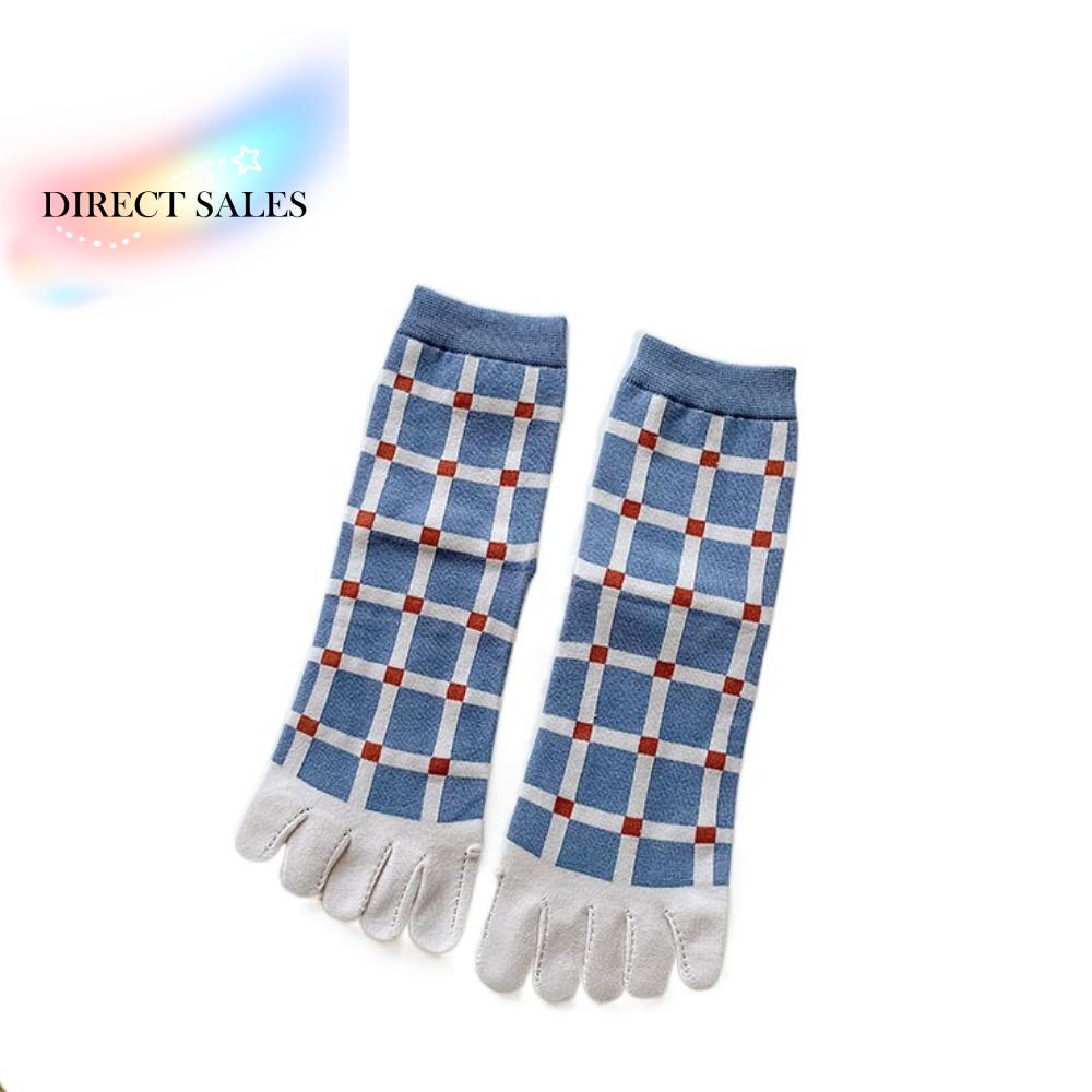 Flower Five Finger Tube Socks Breathable Stripe Grid Split Toe Short Socks Hosiery Anti Slip Toe Separator Socks Slippers