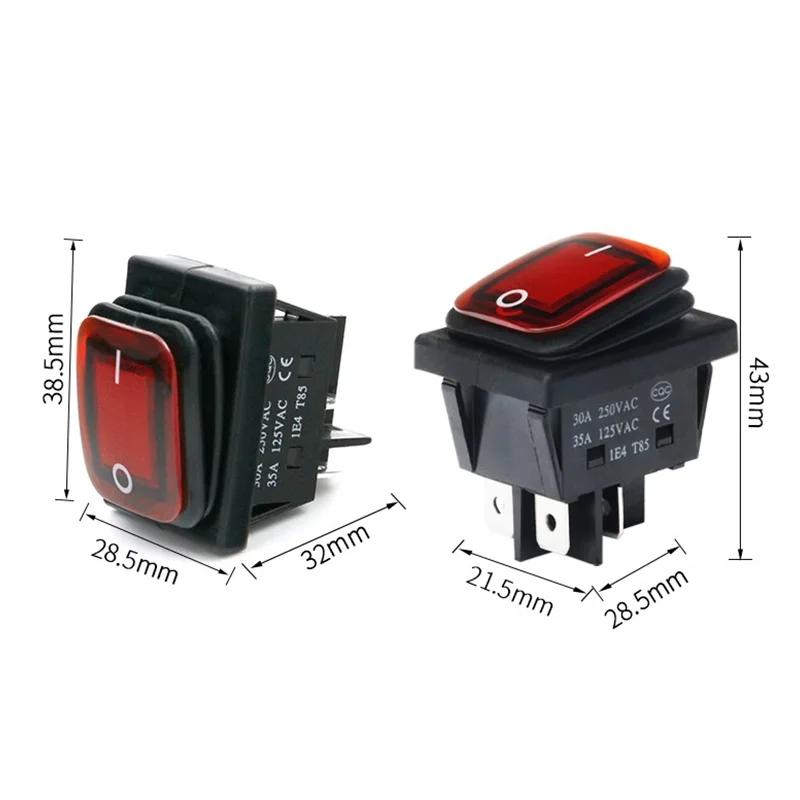 5PCS KCD4 12V 220V Waterproof And Oil Proof Latching Switch Four Feet ON OFF Red Green With Lights 4PIN Rocker Power Switch LED