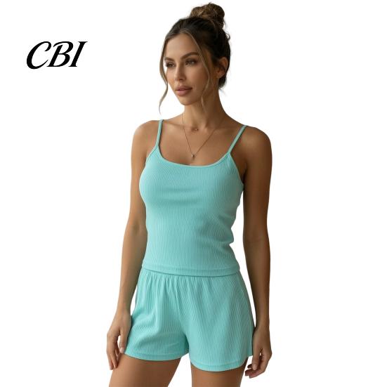 Women Pajamas Women's Cami Pajama Sets, 2 Piece Ribbed Knit Tank Sexy Halter Top And Shorts Pjs Sleepwear, Summer Camisole Loungewear Outfits