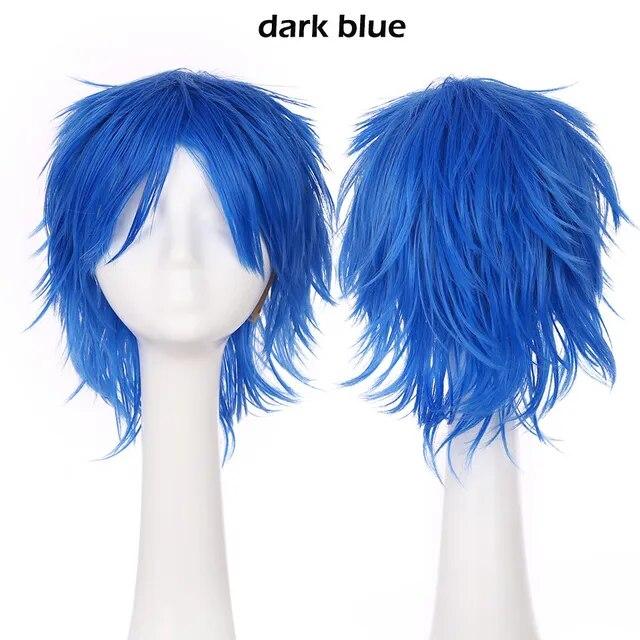S-noilite Synthetic Short Wig Blue Brown Black Women Men Cosplay Costume Party Head Wigs Hair
